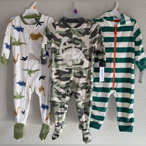 12 Month CARTER'S Dinosaur Footed Fleece Sleeper Bundle of 3